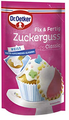 Dr. Oetker Zuckerguss Classic, 125 g, Fondantglasur für Kuchen, Muffins & Gebäck, weiße Glasur als Topping, sofort gebrauchsfertig, Grundlage für weiteres Dekor, vegan