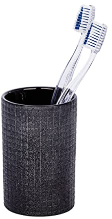 WENKO Zahnputzbecher Polaris Jet Anthrazit Keramik - Zahnbürstenhalter für Zahnbürste und Zahnpasta, Keramik, 7 x 11 x 7 cm, Anthrazit, 11 x 7 x 7 cm
