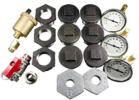 Pufferspeicher-Anschlussset 1, Reduzierstück, Thermometer, Ventil, KFE Hahn