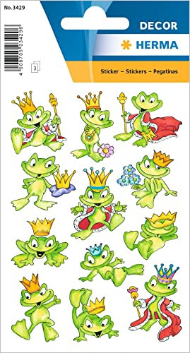 HERMA 3429 Aufkleber Froschkönig klein, 36 Stück, Tiere Sticker mit lustigen Frosch Motiv, Kinder Etiketten für Fotoalbum Tagebuch Poesiealbum Scrapbooking Geburtstag Dekoration Briefe DIY Basteln
