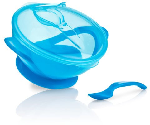 Nuby Easy Go Suction Bowl with Lid and Snap-in Spoon, Colors May Vary