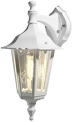 Konstsmide Outdoor Wall Light Mains Powered/Firenze Small Up Traditional Lantern/1 x 60 W E27 Max Lamp/Clear Glass/Aluminium/IP43/Outside Light Matt White