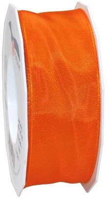 PRÄSENT Lyon Band mit Drahtkante Tangerine, 25 m Dekoband zum Verzieren & Basteln, 40 mm Breite, leicht biegsames Schleifenband, für Festliche Dekos zu besonderen Anlässen