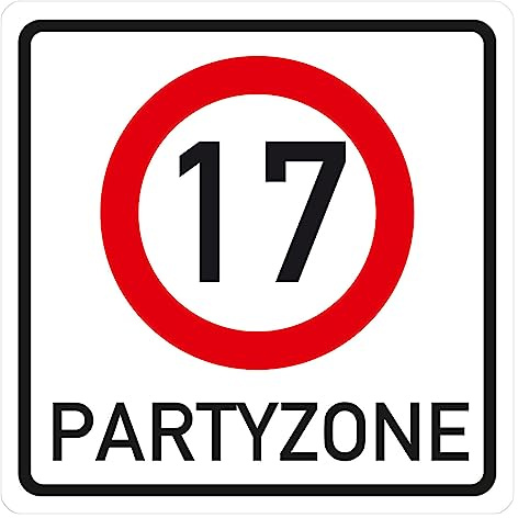 Herz & Heim® Partydekoration Riesiges PVC Verkehrsschild zum Geburtstag 50 cm x 50 cm 17. Geburtstag