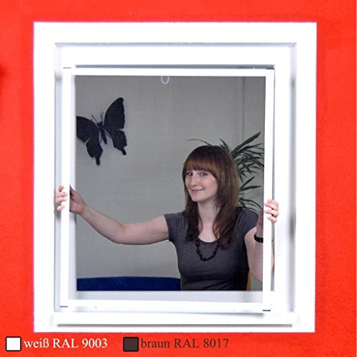 Premium Slim Fliegengitter für Fenster als Alubausatz mit Fiberglasgewebe - Profi Insektenschutz - 80 cm x 100 cm | brauner Rahmen