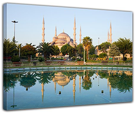 Bilderdepot24 Bild auf Leinwand | Sultan-Ahmet-Moschee in Istanbul - Türkei in 120x90 cm als Wandbild XXL | Wand-deko Dekoration Wohnung modern Bilder | 170245