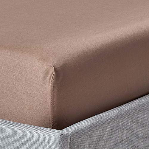 HOMESCAPES Satin Spannbettlaken Bio-Baumwolle 180x200 cm braun, Bio Bettlaken mit Gummizug, Fadendichte 400