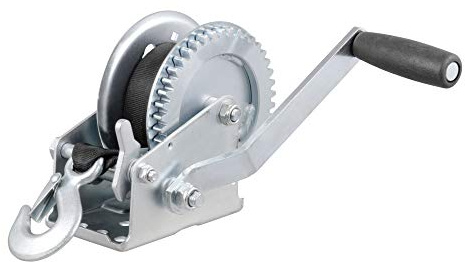 CURT 29435 Manual Hand Crank Boat Trailer Winch, 1,400 lbs Capacity, 7-1/2 Handle, 4.2:1 Gear Ratio, 20' Strap
