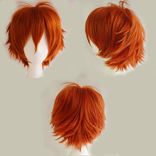 S-noilite Unisex Short Straight Hair Wig Anime Party Cosplay Warped Full Wigs for Women Men Boy Girls (Dark Orange) by S-noilite