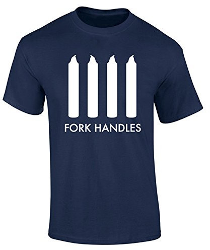 Flip Mens Fork Handles Four Candles Funny Comedy Sketch T-Shirt Navy Blue (L)
