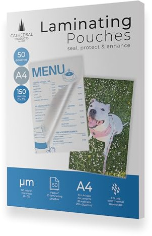 Cathedral Products Pack of 50 A4 Gloss Laminating Pouches 150 Micron