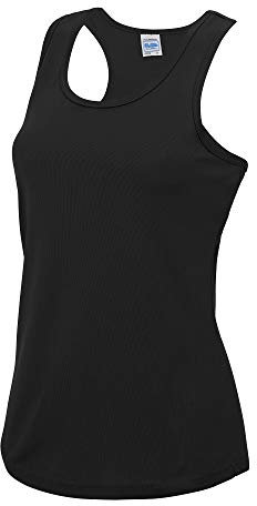 Just Cool Girlie Fit Sports Ladies Vest / Tank Top (XL) (Jet Black)