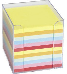 K+E Zettelbox 9,5x9,5x9,5cm transparent mit farbigen Papier
