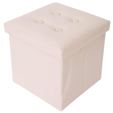 Rebecca Mobili Puff Aufbewahrungsbox in Beige, Fußhocker Würfel Modern, Sitzbank für Büro Wohnzimmer Schlafzimmer, Wohnaccessoire für Haus – Maße: 30 x 30 x 30 cm (HxLxB) - Art. RE4636