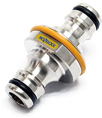 WilTec Hozelock Pro Brass Double Hose Connector to Join Ø 12.5mm and 19mm Water and Garden Hosepipes
