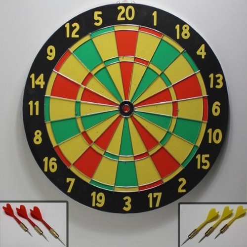 Tentable Dart Spiel Dartscheibe 42cm Dartboard Holz 2 Seiten bespielbar, 6 Wurfpfeile Darts mit Metall Spitze