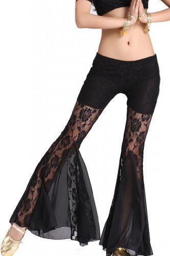 ZLTdream Bauchtanz-Hose für Damen, Fischschwanz-Spitze, Schwarz , M