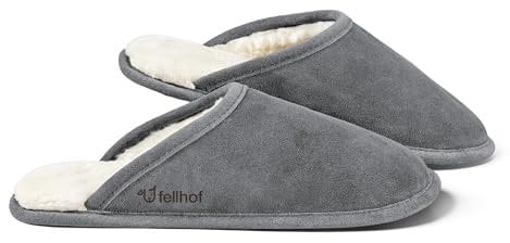 Fellhof Lammfell Hausschuh TRENDY Damen Herren Fell Pantoffeln für Winter & Sommer Hausschuhe aus ECHTEM Lammfell Naturprodukt atmungsaktiv (42/43 Grau)