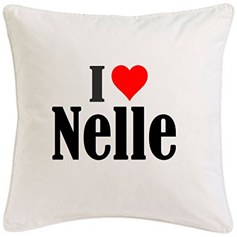 Kissenbezug I Love Nelle 40cmx40cm aus Mikrofaser geschmackvolle Dekoration für jedes Wohnzimmer oder Schlafzimmer in Weiß mit Reißverschluss