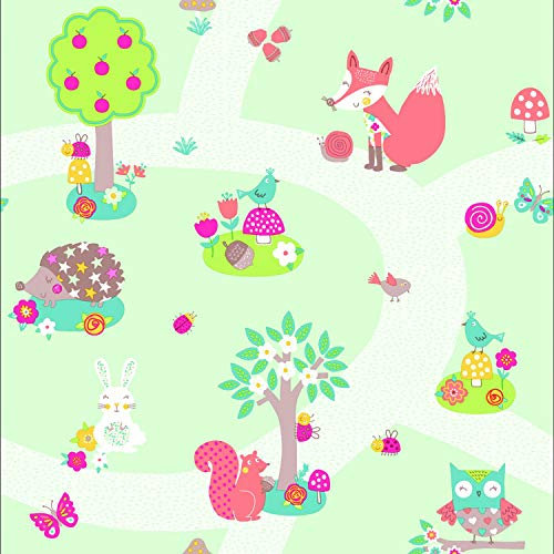 Arthouse Forest Friends Tapete mit Waldtieren, mint, 53 cm x 10.05 m