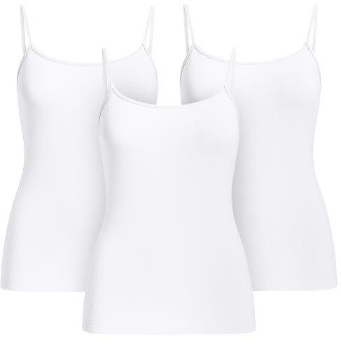 UnsichtBra Femme Basics | Lot de 3 Débardeurs Fines Bretelles | Maillots De Corps Pour Femmes (3 x Blanc, M-L)