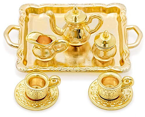 Odoria Miniature 1/12 Service a Thé 8Pcs Accessoire Maison de Poupée, Doré