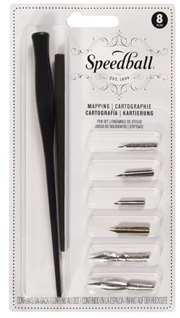 Speedball Mapping Pen Set, 2 Pen Holders, 6 Pen Nib Tips, For Ink Drawing, Drafting, Mapping, Mechanical Drawing, Writing Pens, Accessories Supplies
