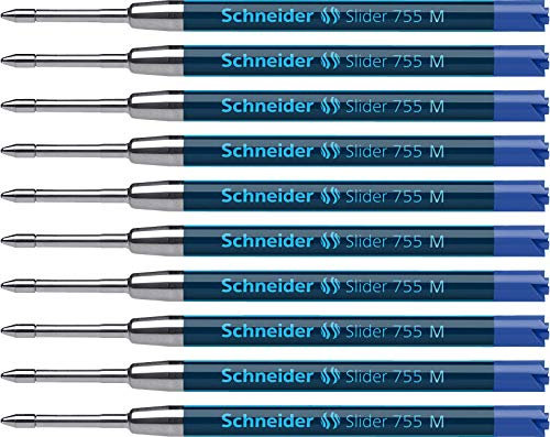 Schneider 175603 Slider 755 Ersatzmine (ViscoGlide-Technologie, dokumentenecht, M=Mittel) 10er Packung, blau