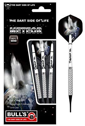 Meteor Soft Dart aus 80 % Tungsten. Dartset aus 3 Dartpfeilen, entwickelt mit über 10 Varianten, unterschiedlich gefräste Barrelvarianten ermöglichen individuell ausgeprägte Grip-Level