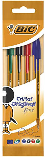 BIC 872725 Kugelschreiber Cristal fine, 4-er Packung, Blau/Grün/Schwarz/Rot, 1 Stück (4er Pack)