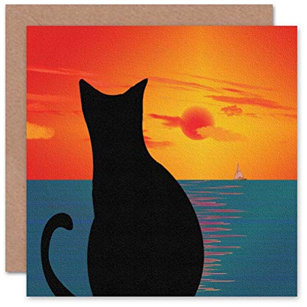 Wee Blue Coo Cat Animal Sunset Sea Boat Illustration Painting Birthday Sealed Greeting Card Plus Envelope Blank inside
