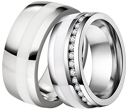 DOOSTI Partnerringe/Trauringe Chirurgischer Edelstahl 316L mit Keramikeinlage Weiß - inkl. Gratis Gravur