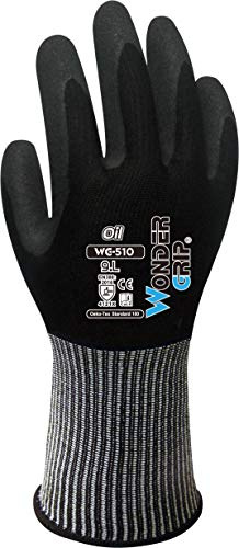Wonder Grip WG-510 Oil - Arbeitshandschuhe, Ölbeständig, doppelte Nitril Beschichtung, absolut undurchläßig für Öl, gr XL / 10, Schwarz