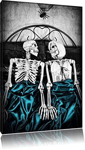 Pixxprint Horror Paar im heimischen Schlafzimmer B&W, Größe: 80x60cm, Leinwandbild, fertig gespannt, Wandbild, Dekoration, Kunstdruck, kein Poster