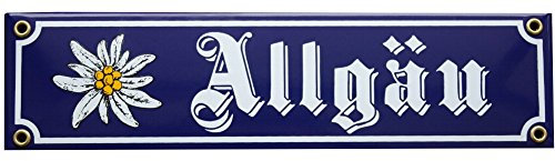 Allgäu mit Edelweiß Emaille Schild Bayern 8 x 30 cm Emailschild.