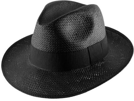 Classic Italy - Chapeau Panama Paille Homme ou Femme Classic Paille Large - Taille 56 cm - Noir