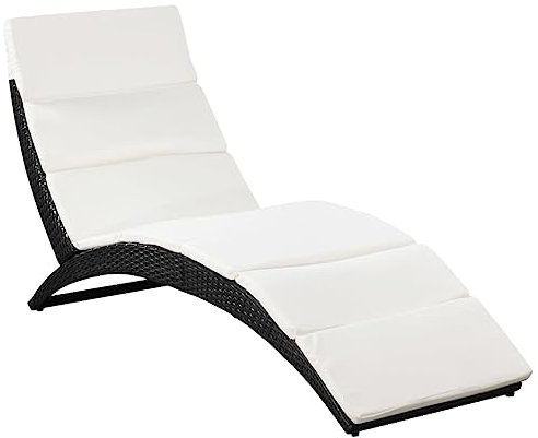 vidaXL Sonnenliege mit Auflage Klappbar Gartenliege Relaxliege Gartenmöbel Liege Freizeitliege Strandliege Liegestuhl Poly Rattan Schwarz