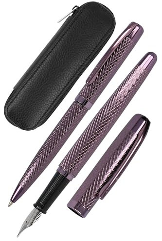 Online Set Eleganza Fountain Pen & Ballpen & Leather Case I Colour: Bordeaux I Nib Size M I Metal Clip I Retractable Biro I Fountain-Pen for Standard Ink Cartridges Or Converter I In Gift Box