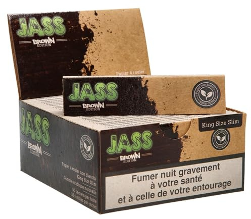 JASS BROWN King Size slim 1 Box / Display = 50 Hefte / Booklets / Heftchen Premium Natur lange Papers Natural Longpapers 50 x 33 = 1650 Blättchen
