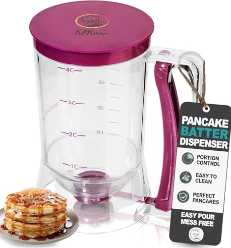 KPKitchen Distributeur de pâte à crêpes – Outil indispensable de cuisine pour crêpes, cupcakes, gaufres, mélange de muffins, crêpes et gâteaux – Fournitures de cuisson faciles à verser pour la plaque