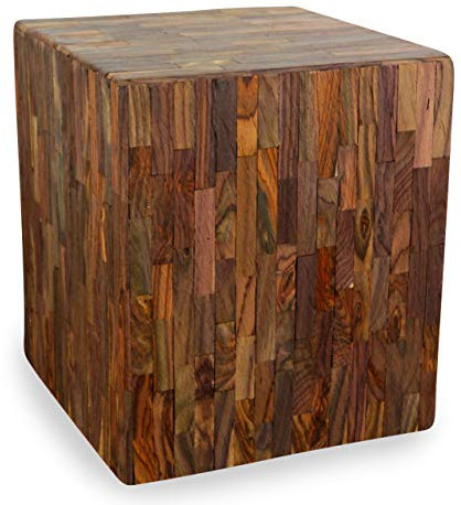 livasia Beautiful Handmade Sitting Block, Wooden Stool, Plant Stand, Side Table, Footrest, Handmade in Java (Indonesia) (Brown)