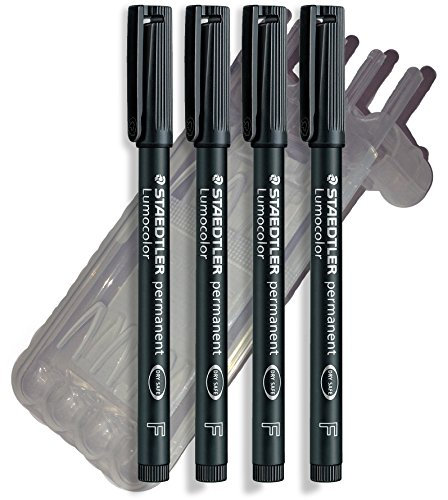 Staedtler Feinschreiber Universalstift Folienstift | Lumocolor permanent, Staedtler Box (4er Pack F Spitze, Schwarz)