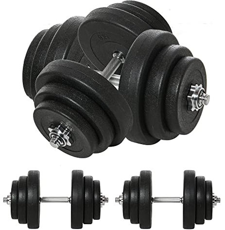 HOMCOM Set Manubri Palestra 40kg (4x5kg, 4x2.5kg, 4x1.5kg), Pesi Palestra con 12 Dischi da 1.5kg, 2.5kg, 5kg, Փ25mm, per Allenamento a Casa