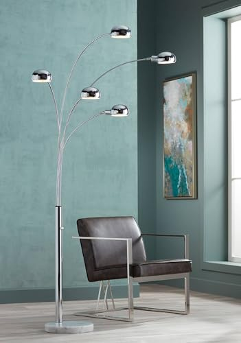 Possini Euro Design Infini Modern Mid Century Arched Floor Lamp Standing 5-Light 78 Tall Chrome Silver Metal Marble Base Swivel Dome Shade Decor for Living Room Reading House Family Bedroom Home