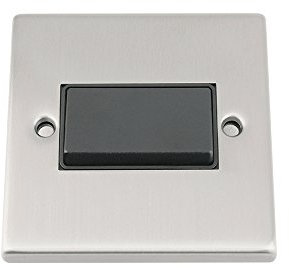 Fan Isolator 3 Pole Switch - Satin Matt Chrome - Square - Black Insert Plastic Switch