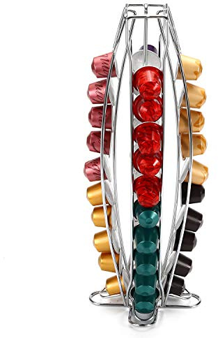 Vinsani Rotating Coffee Capsule Holder for Nespresso, Holds 40 Pods | 4-Tier Large Capacity Coffee Pod Storage Organizer Tower Rack, Non-Slip & Space Saving Design – Chrome