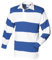 Front Row Sewn Stripe Long Sleeve Sports Rugby Polo Shirt (M) (White & Royal (White collar))