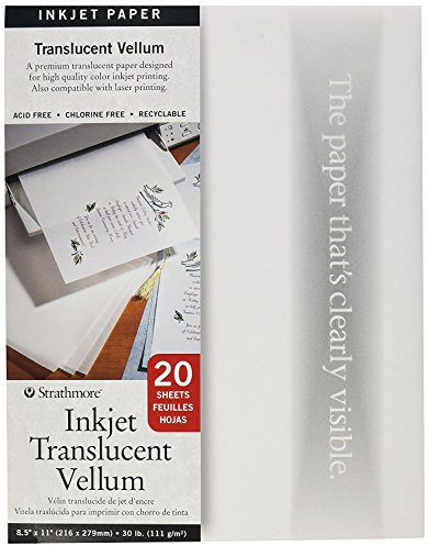Strathmore Inkjet Translucent Vellum, 30 lb. Natural Vellum, 8.5 X 11 inches, 20 Sheets (59-803)