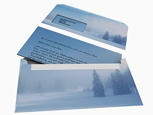 Weihnachtsbriefpapier-Set | Tanne im Schneewald | 20 Blatt winterliches Motivpapier A4 | 20 Briefumschläge OHNE FENSTER im DIN LANG-Format