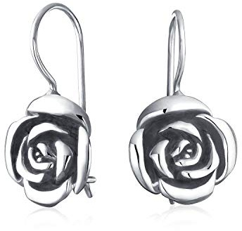 Große Statement 3D Garten Blume Schwarze Rose Armband Schwarzes Seidenband Anhänger Tropfen Ohrstecker Für Frauen Freundin Oxidiertes .925 Sterlingsilber